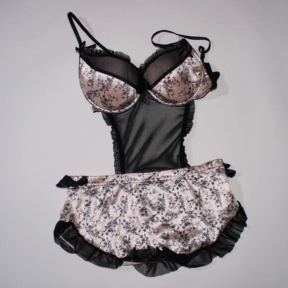 Native Intimates Light Pink Maid Outfit With Black Floral Pattern - Picture 1 of 4